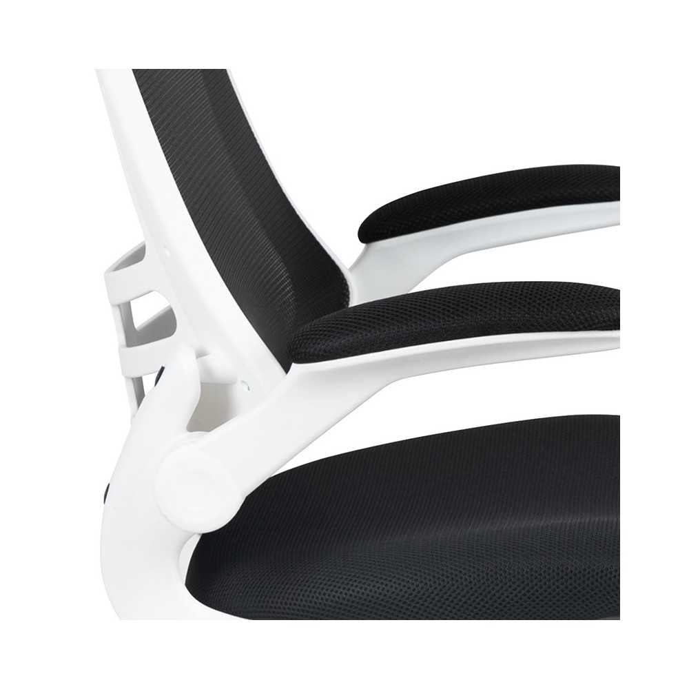 Mid-Back Black Mesh Swivel Ergonomic Task Office Chair with White Frame and Flip-Up Arms