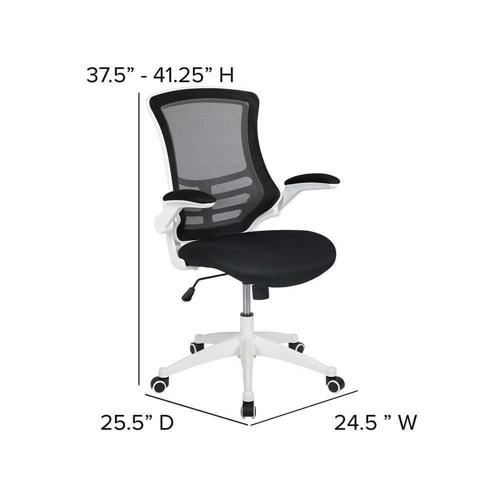 Mid-Back Black Mesh Swivel Ergonomic Task Office Chair with White Frame and Flip-Up Arms