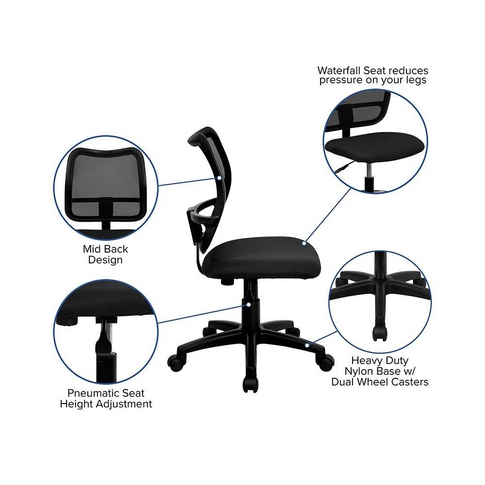 Mid-Back Black Mesh Swivel Task Office Chair