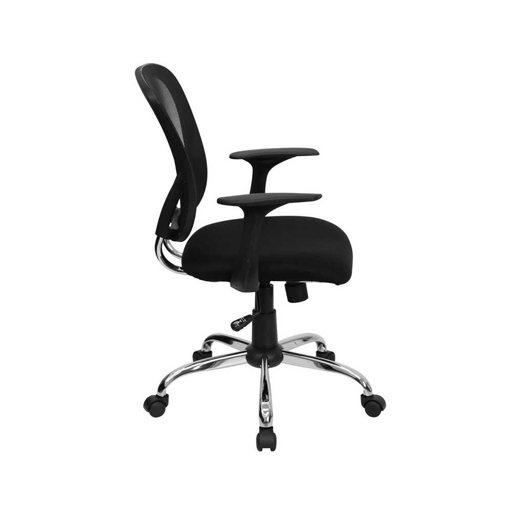 Mid-Back Black Mesh Swivel Task Office Chair with Chrome Base and Arms