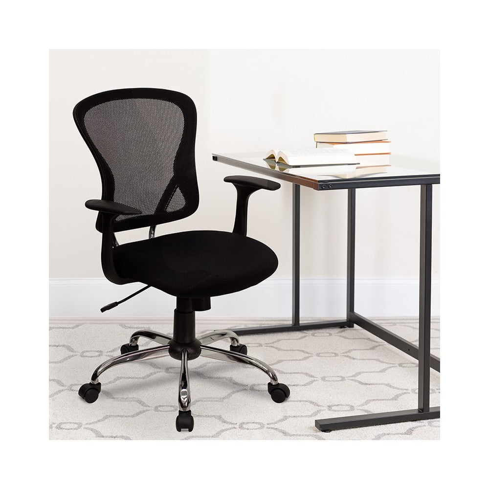 Mid-Back Black Mesh Swivel Task Office Chair with Chrome Base and Arms