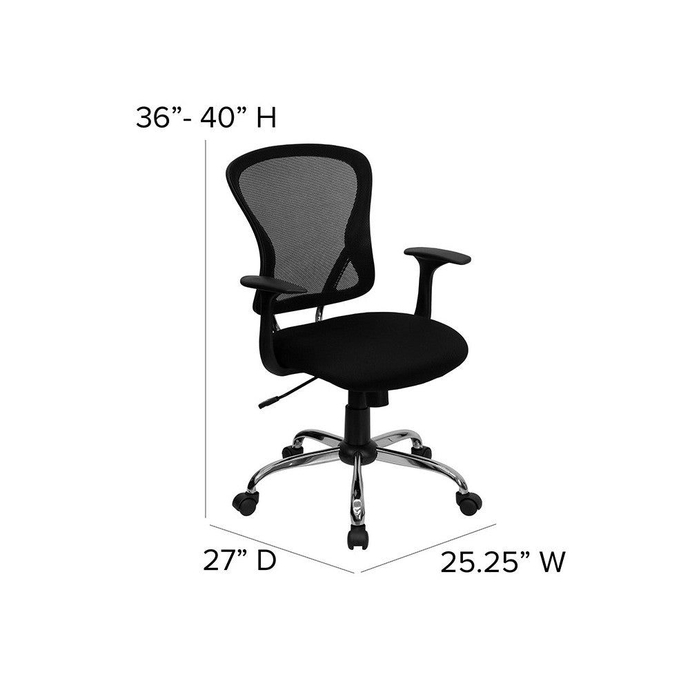 Mid-Back Black Mesh Swivel Task Office Chair with Chrome Base and Arms
