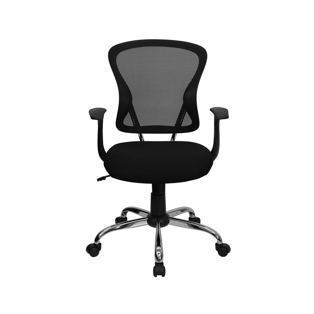 Mid-Back Black Mesh Swivel Task Office Chair with Chrome Base and Arms