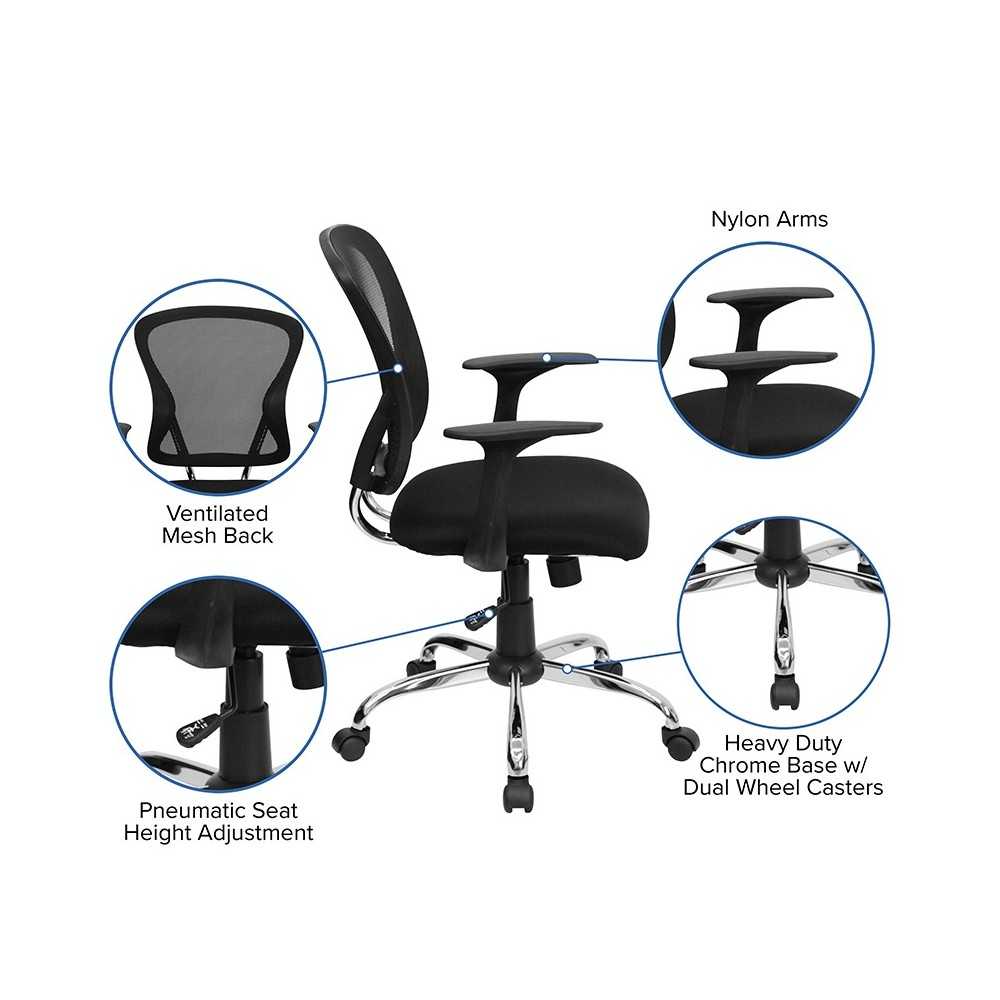 Mid-Back Black Mesh Swivel Task Office Chair with Chrome Base and Arms
