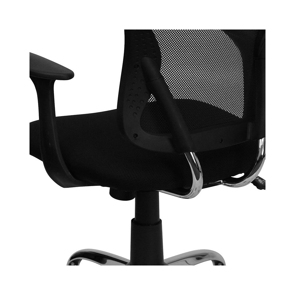 Mid-Back Black Mesh Swivel Task Office Chair with Chrome Base and Arms