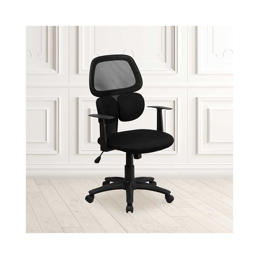 Mid-Back Black Mesh Swivel Task Office Chair with Flexible Dual Lumbar Support and Arms
