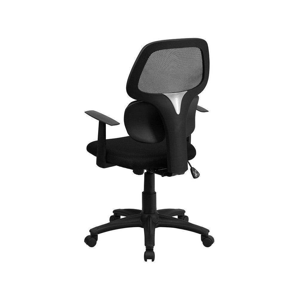 Mid-Back Black Mesh Swivel Task Office Chair with Flexible Dual Lumbar Support and Arms