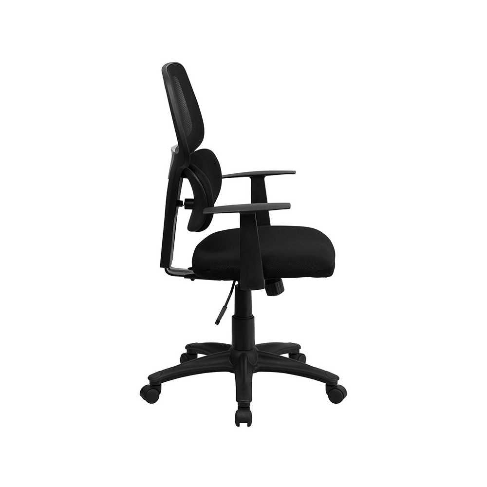 Mid-Back Black Mesh Swivel Task Office Chair with Flexible Dual Lumbar Support and Arms