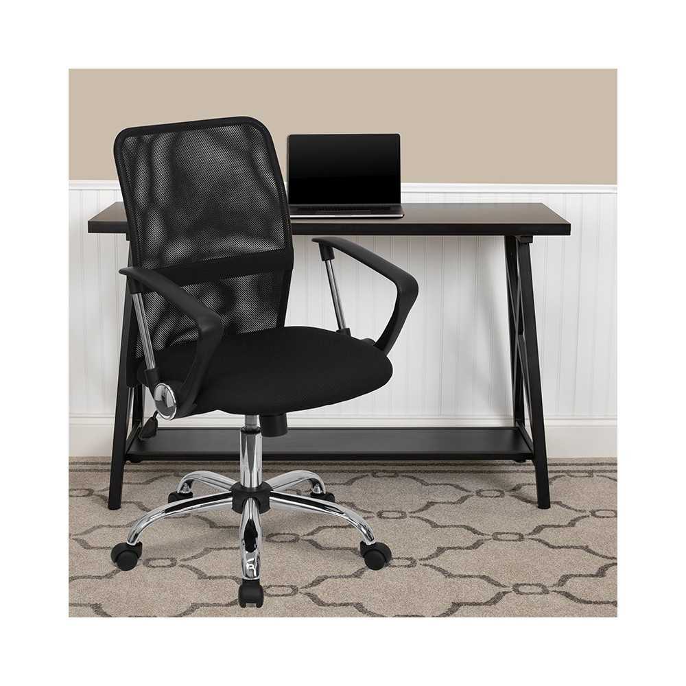 Mid-Back Black Mesh Swivel Task Office Chair with Lumbar Support Band and Arms