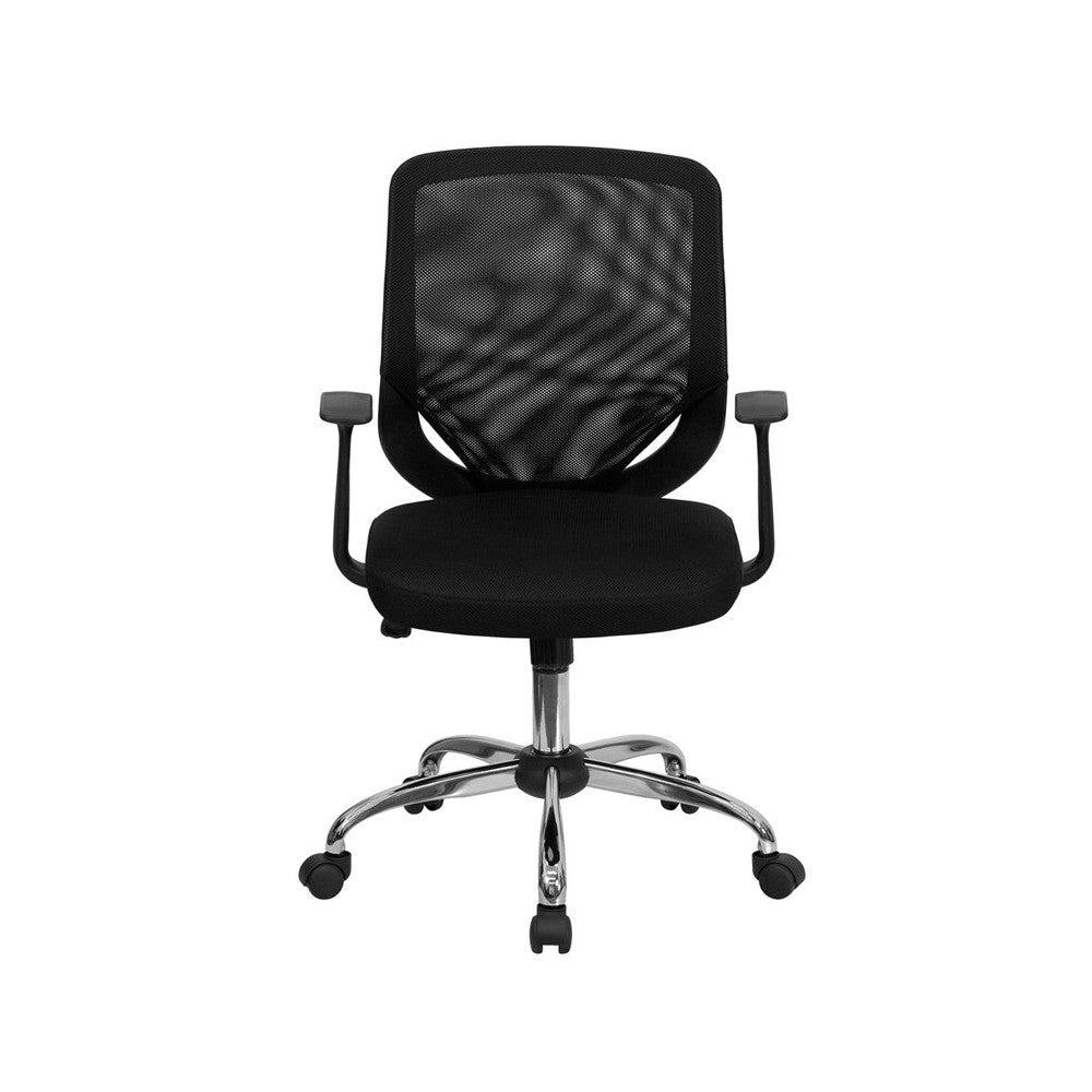 Mid-Back Black Mesh Tapered Back Swivel Task Office Chair with Chrome Base and T-Arms