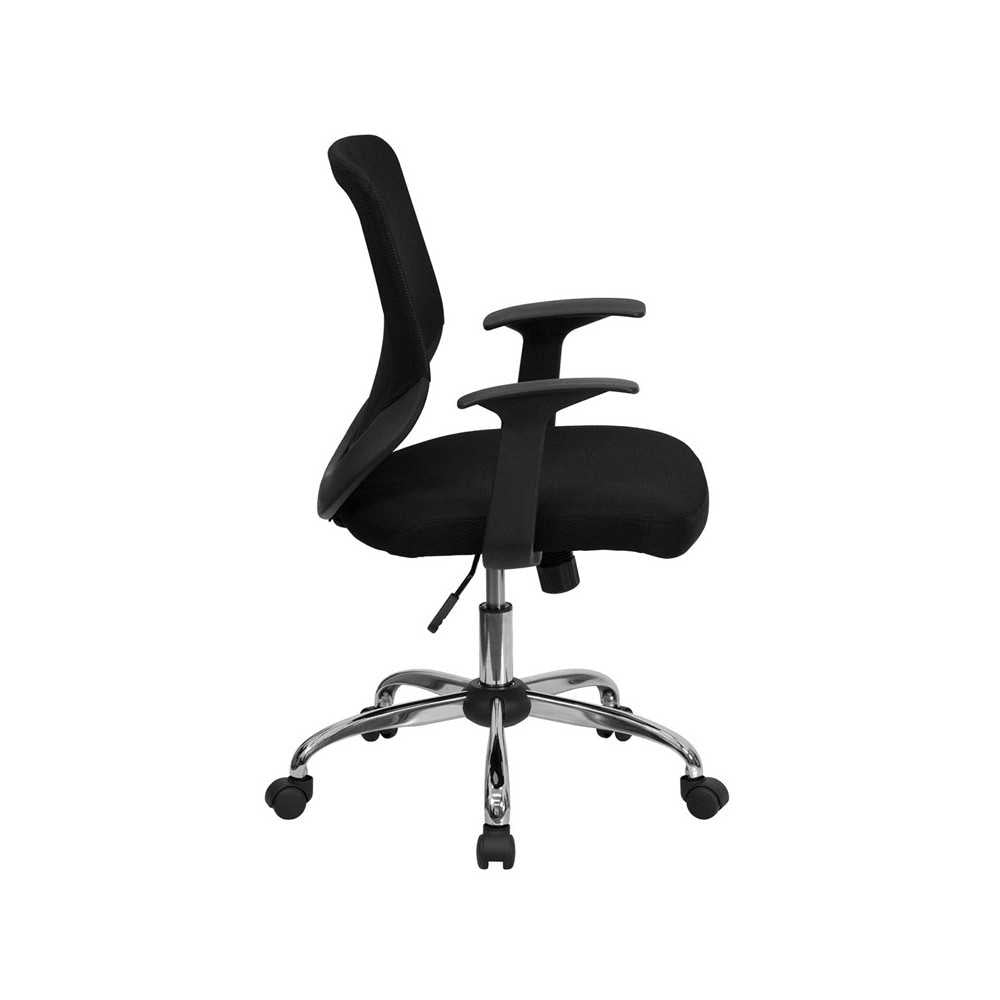 Mid-Back Black Mesh Tapered Back Swivel Task Office Chair with Chrome Base and T-Arms