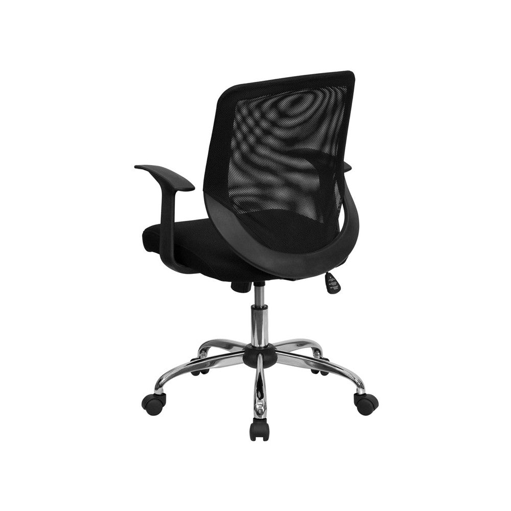 Mid-Back Black Mesh Tapered Back Swivel Task Office Chair with Chrome Base and T-Arms