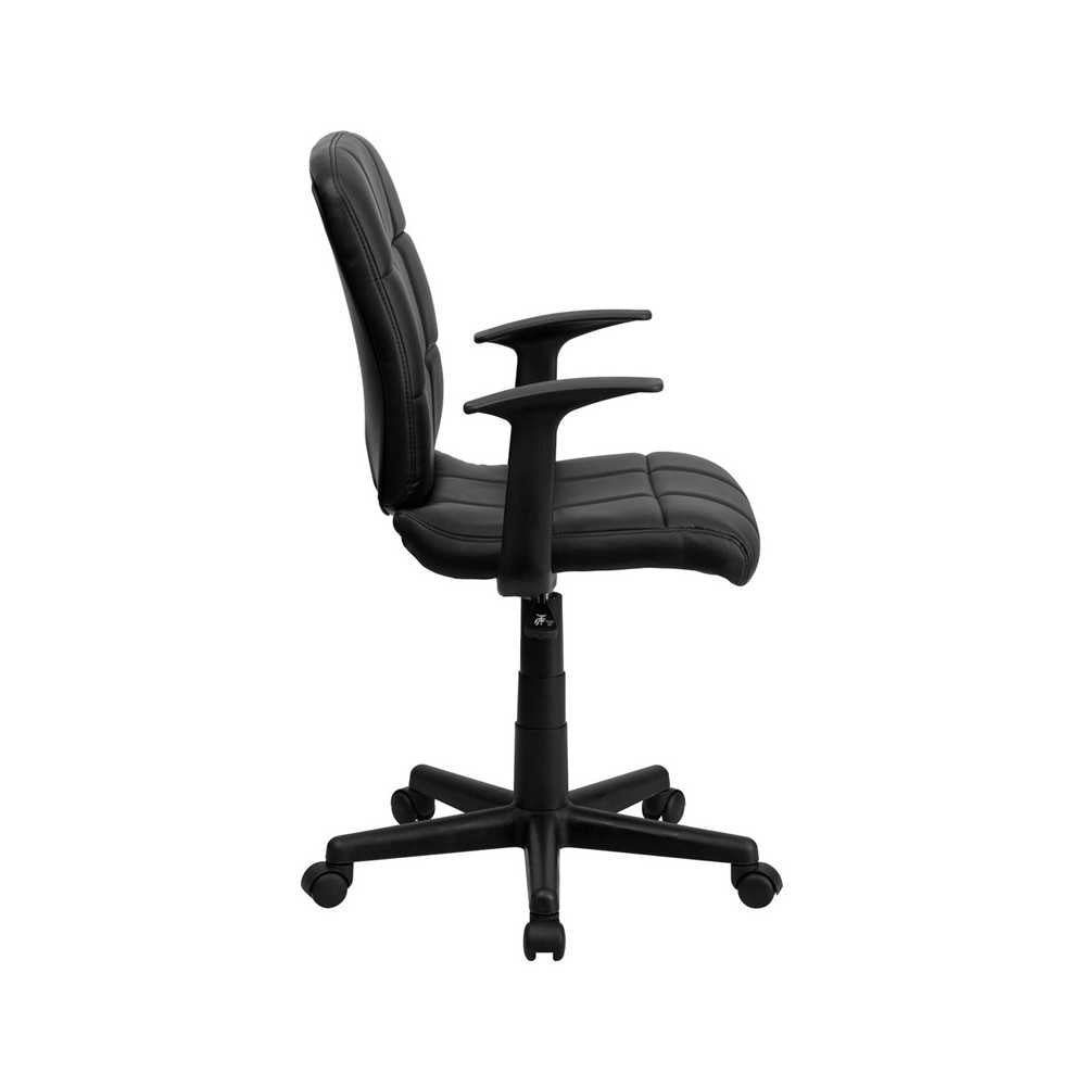 Mid-Back Black Quilted Vinyl Swivel Task Office Chair with Arms