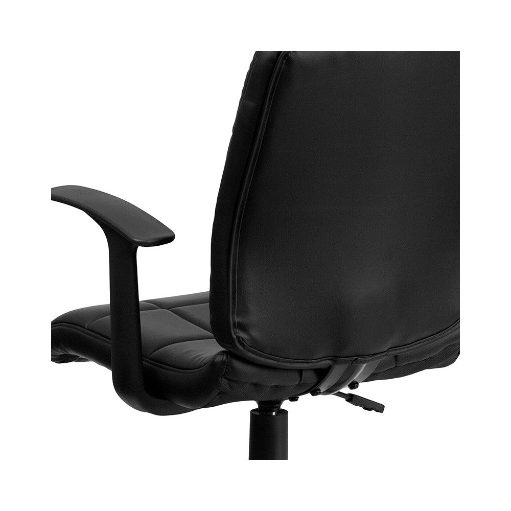 Mid-Back Black Quilted Vinyl Swivel Task Office Chair with Arms