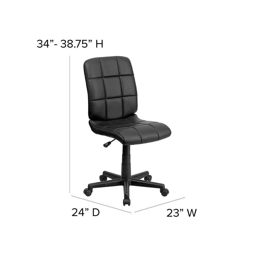Mid-Back Black Quilted Vinyl Swivel Task Office Chair