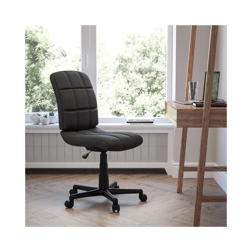 Mid-Back Black Quilted Vinyl Swivel Task Office Chair