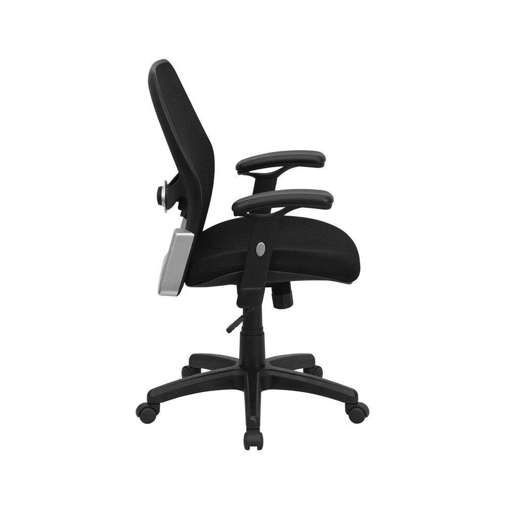 Mid-Back Black Super Mesh Executive Swivel Office Chair with Adjustable Lumbar & Arms