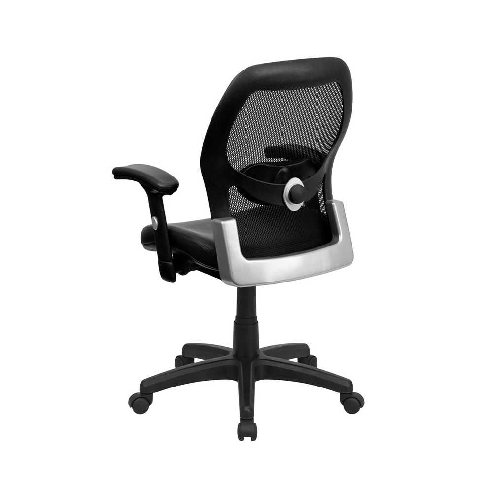 Mid-Back Black Super Mesh Executive Swivel Office Chair with LeatherSoft Seat and Adjustable Lumbar & Arms