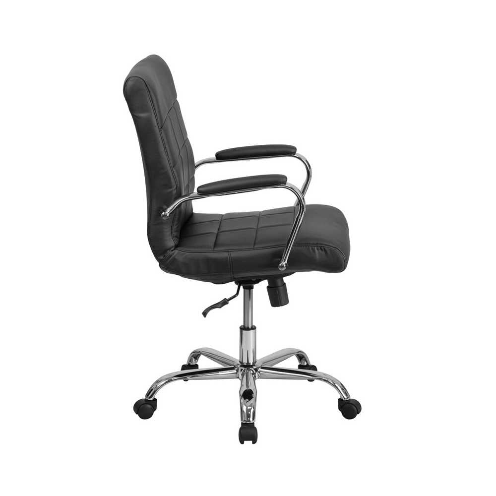 Mid-Back Black Vinyl Executive Swivel Office Chair with Chrome Base and Arms