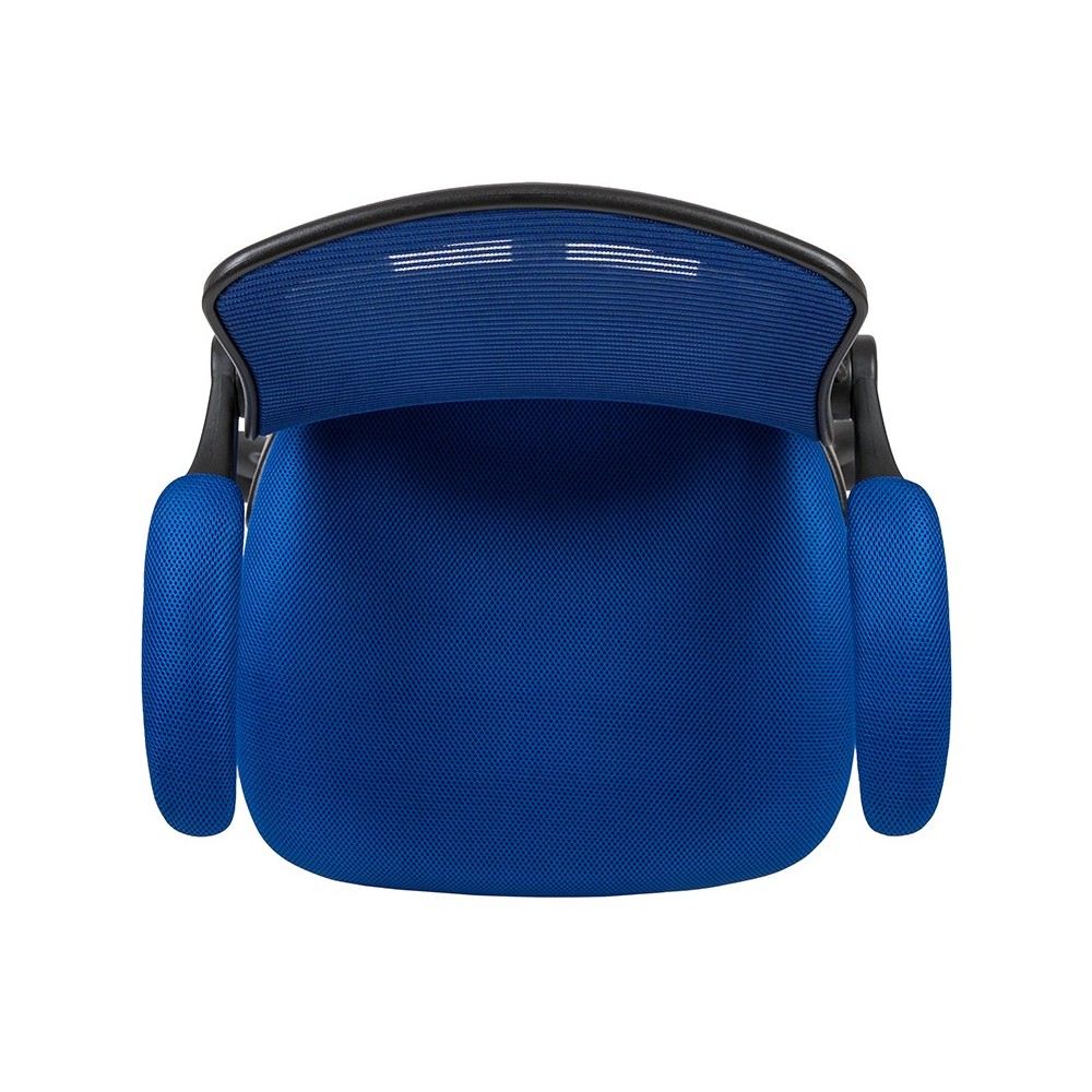 Mid-Back Blue Mesh Ergonomic Drafting Chair with Adjustable Foot Ring and Flip-Up Arms