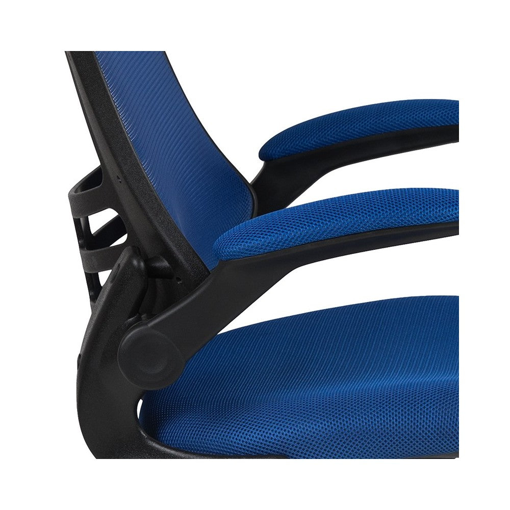 Mid-Back Blue Mesh Ergonomic Drafting Chair with Adjustable Foot Ring and Flip-Up Arms