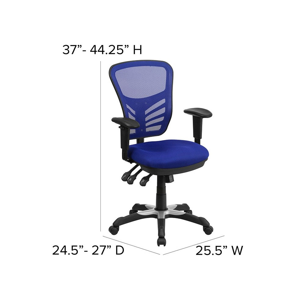 Mid-Back Blue Mesh Multifunction Executive Swivel Ergonomic Office Chair with Adjustable Arms