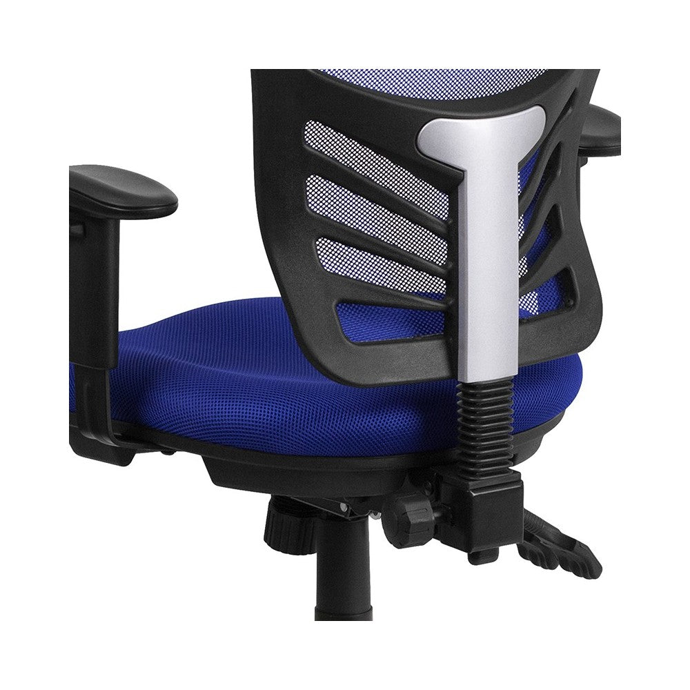 Mid-Back Blue Mesh Multifunction Executive Swivel Ergonomic Office Chair with Adjustable Arms