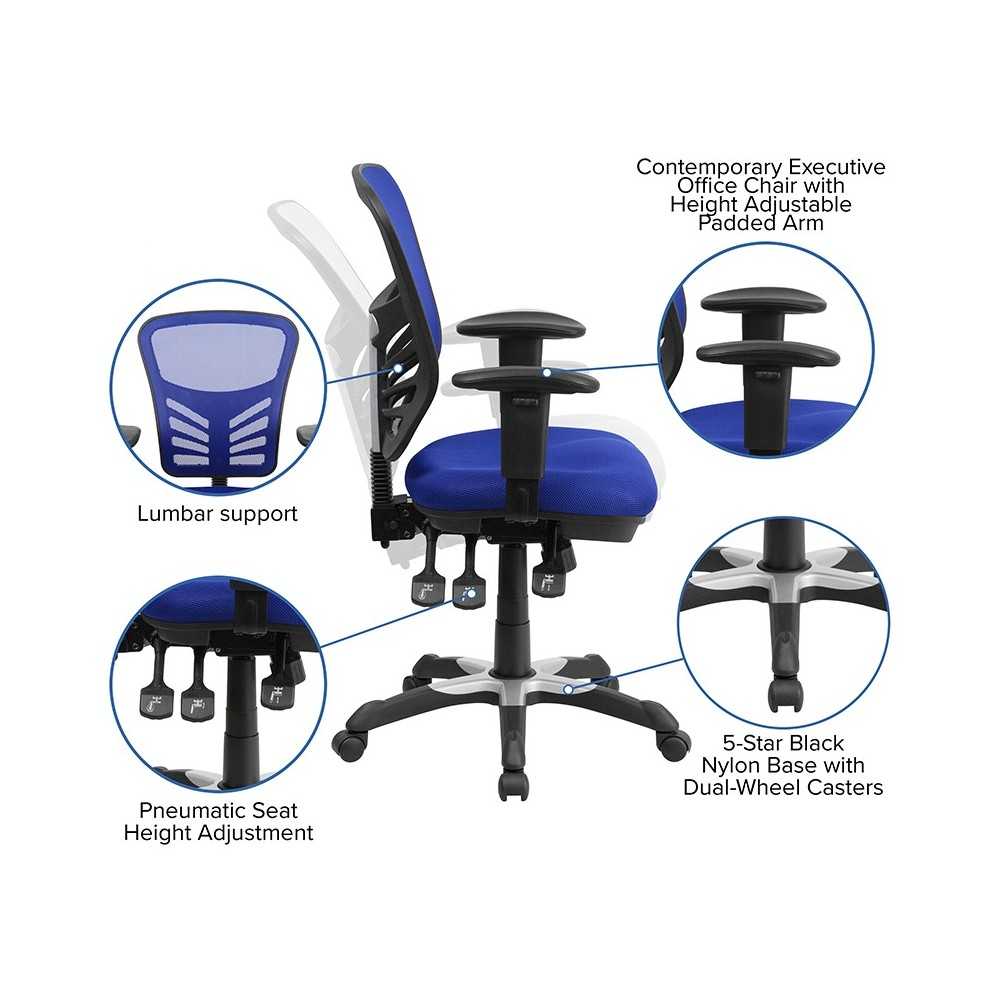 Mid-Back Blue Mesh Multifunction Executive Swivel Ergonomic Office Chair with Adjustable Arms