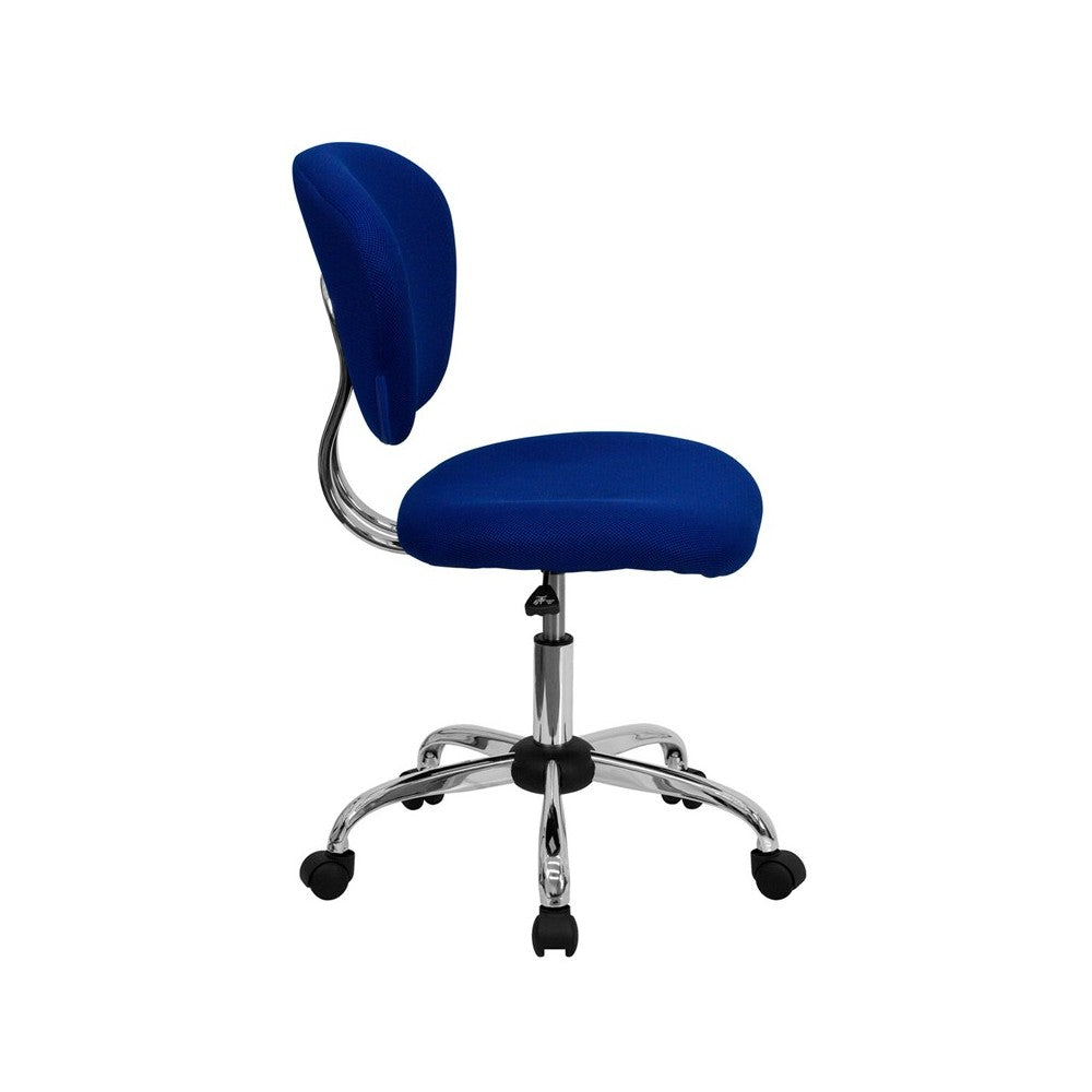Mid-Back Blue Mesh Padded Swivel Task Office Chair with Chrome Base