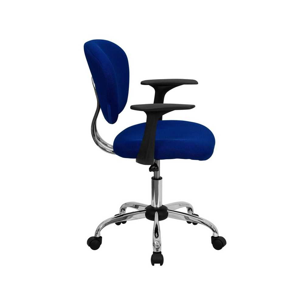 Mid-Back Blue Mesh Padded Swivel Task Office Chair with Chrome Base and Arms