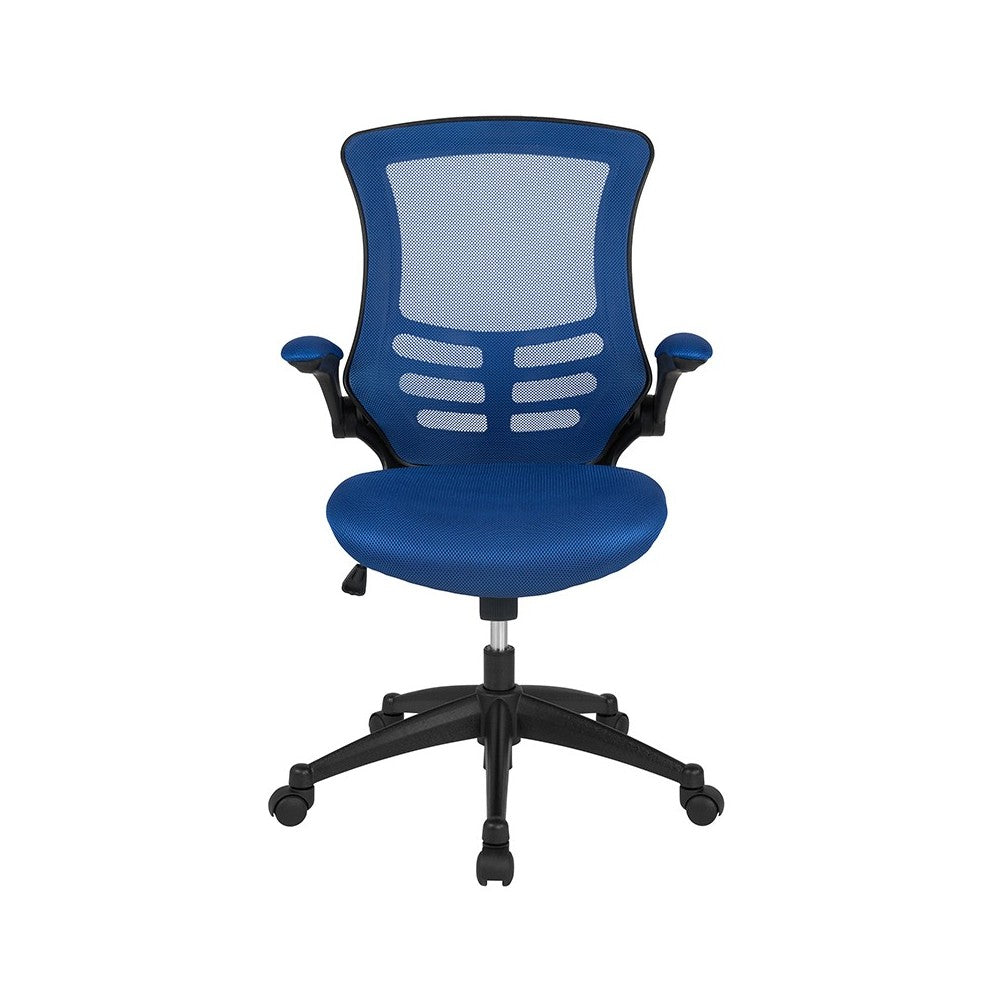 Mid-Back Blue Mesh Swivel Ergonomic Task Office Chair with Flip-Up Arms