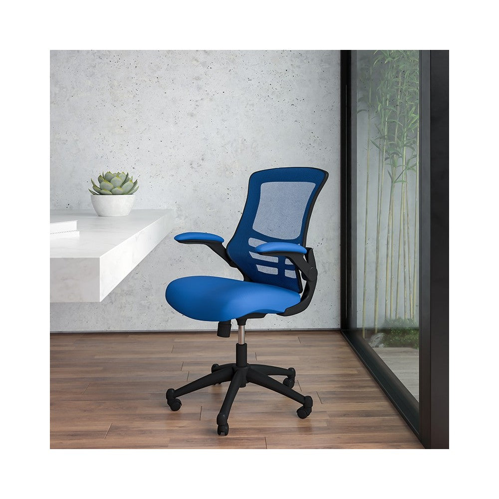 Mid-Back Blue Mesh Swivel Ergonomic Task Office Chair with Flip-Up Arms