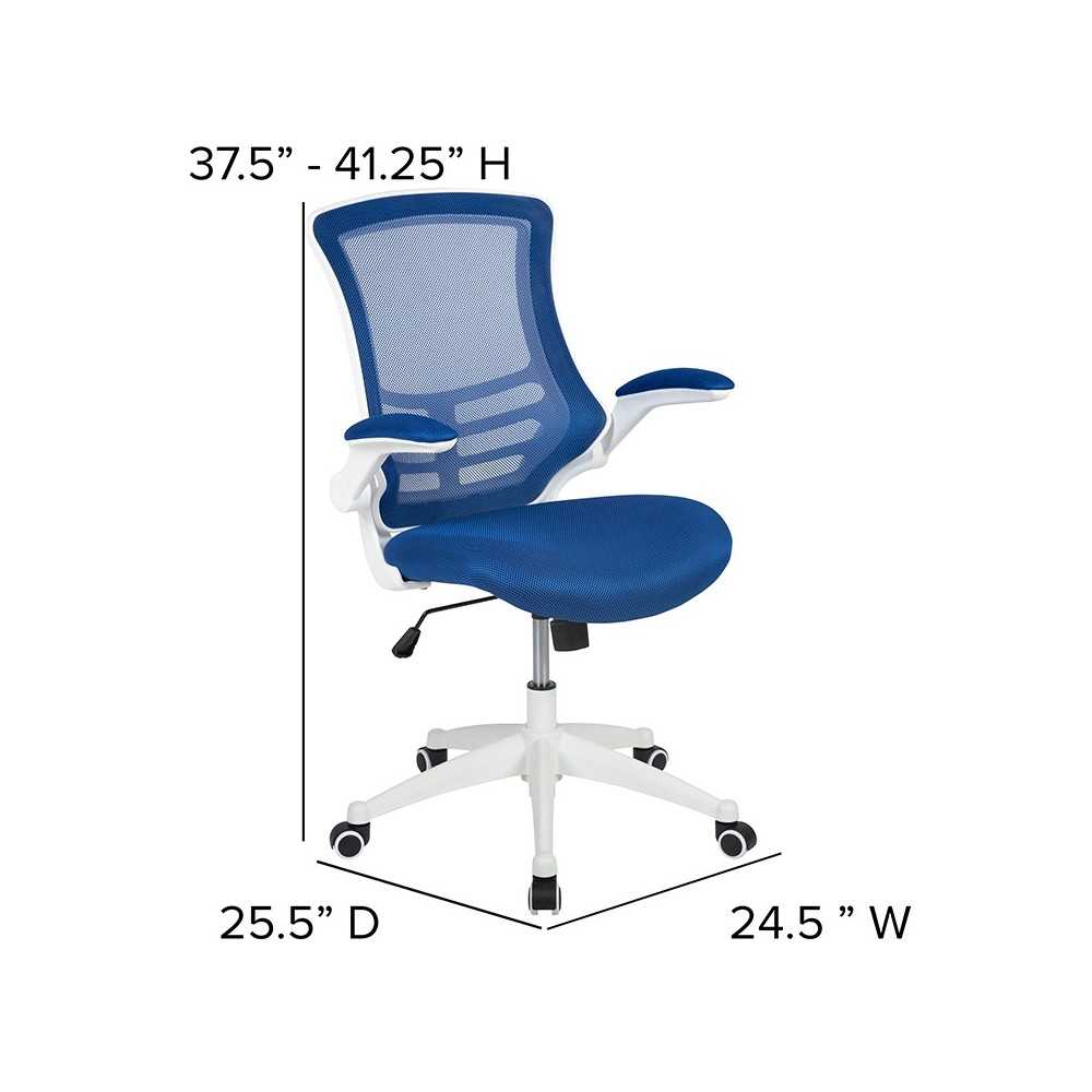 Mid-Back Blue Mesh Swivel Ergonomic Task Office Chair with White Frame and Flip-Up Arms
