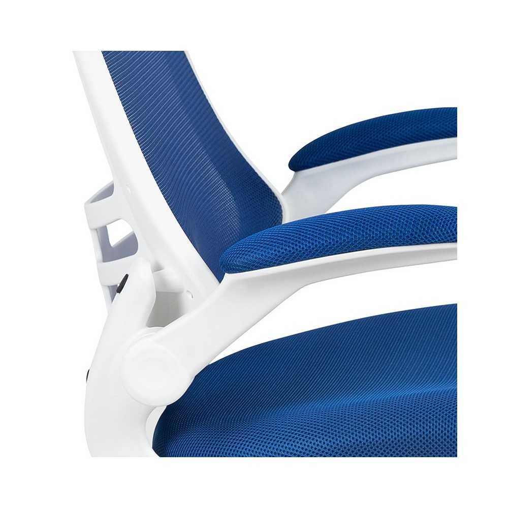 Mid-Back Blue Mesh Swivel Ergonomic Task Office Chair with White Frame and Flip-Up Arms