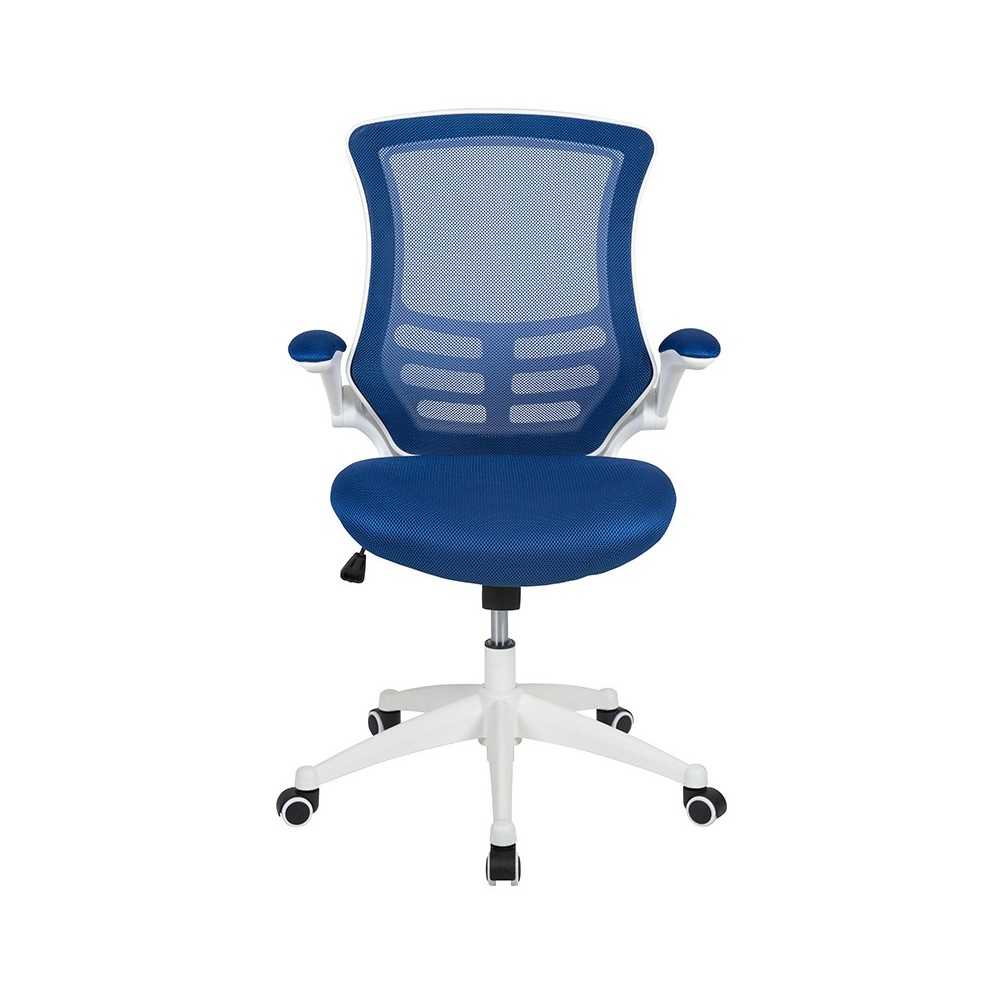 Mid-Back Blue Mesh Swivel Ergonomic Task Office Chair with White Frame and Flip-Up Arms