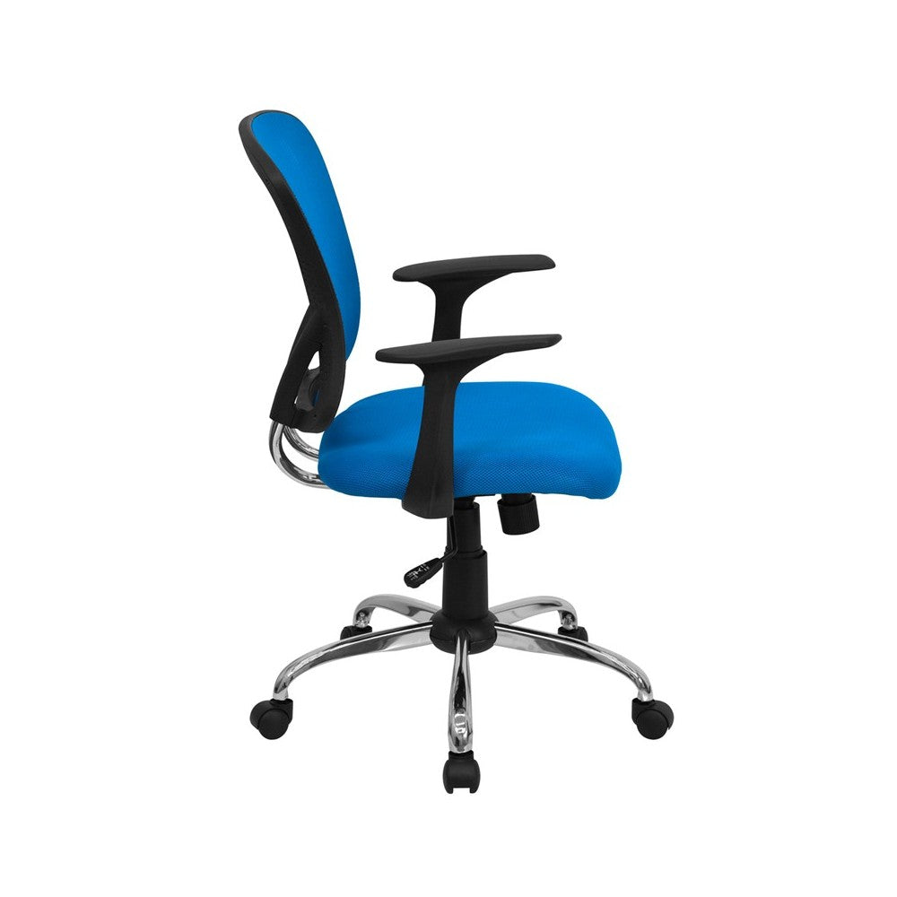 Mid-Back Blue Mesh Swivel Task Office Chair with Chrome Base and Arms