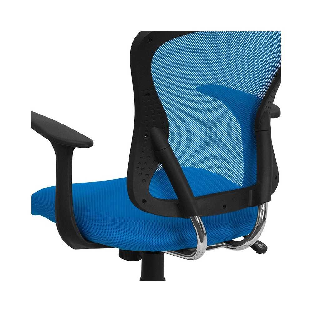 Mid-Back Blue Mesh Swivel Task Office Chair with Chrome Base and Arms