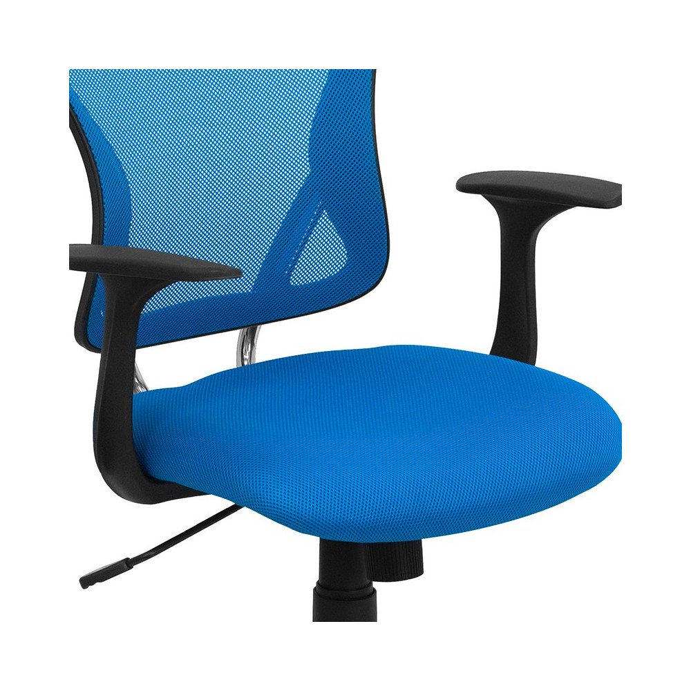 Mid-Back Blue Mesh Swivel Task Office Chair with Chrome Base and Arms