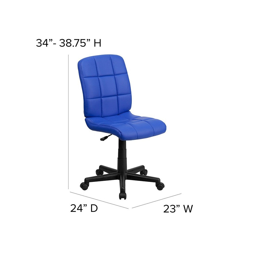 Mid-Back Blue Quilted Vinyl Swivel Task Office Chair