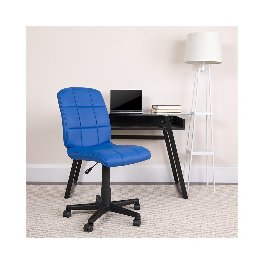 Mid-Back Blue Quilted Vinyl Swivel Task Office Chair