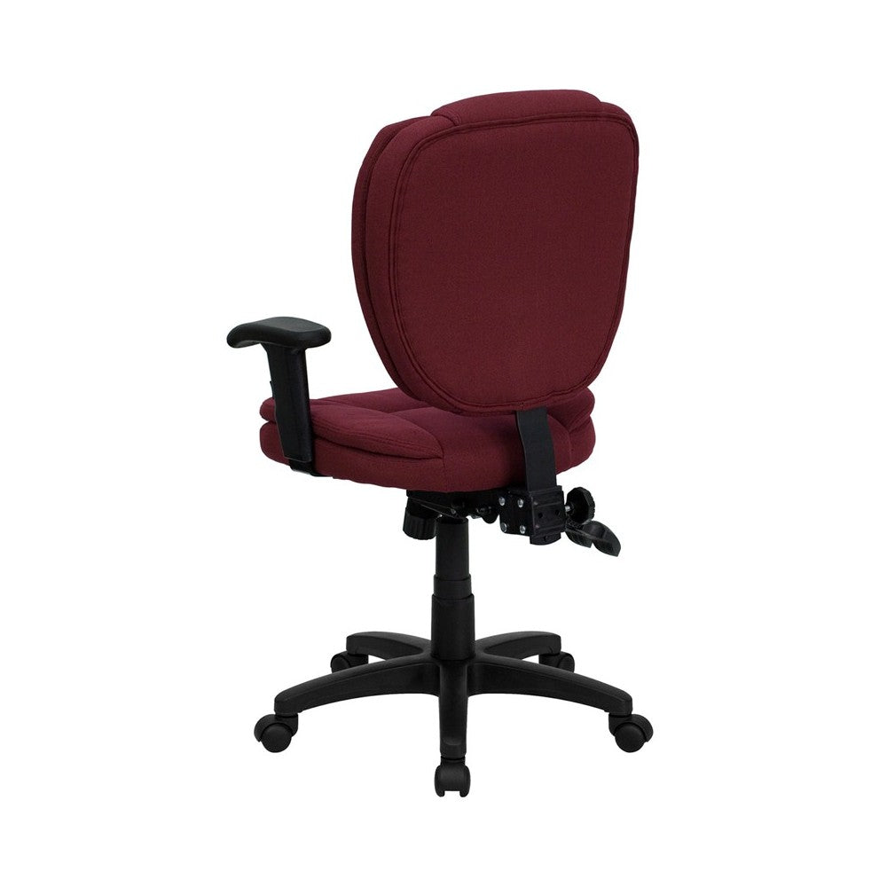 Mid-Back Burgundy Fabric Multifunction Swivel Ergonomic Task Office Chair with Pillow Top Cushioning and Arms