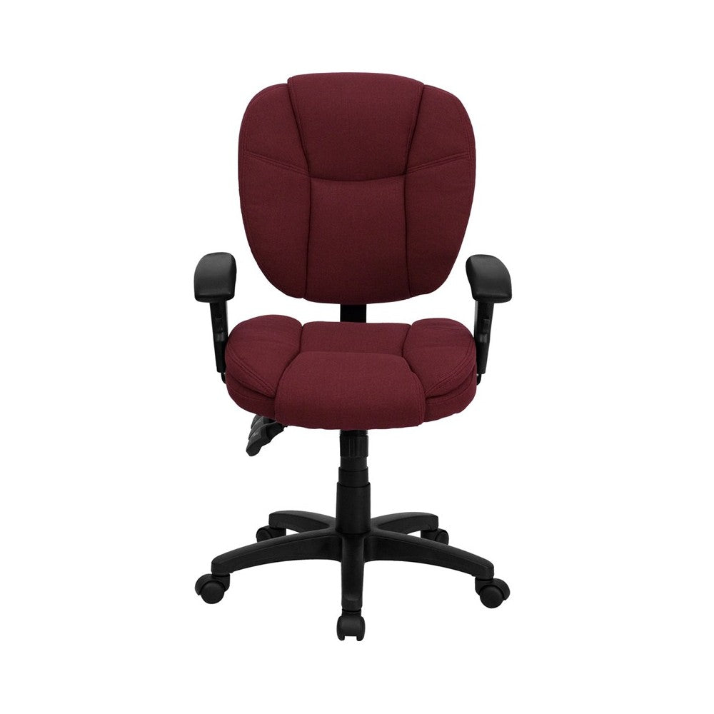 Mid-Back Burgundy Fabric Multifunction Swivel Ergonomic Task Office Chair with Pillow Top Cushioning and Arms