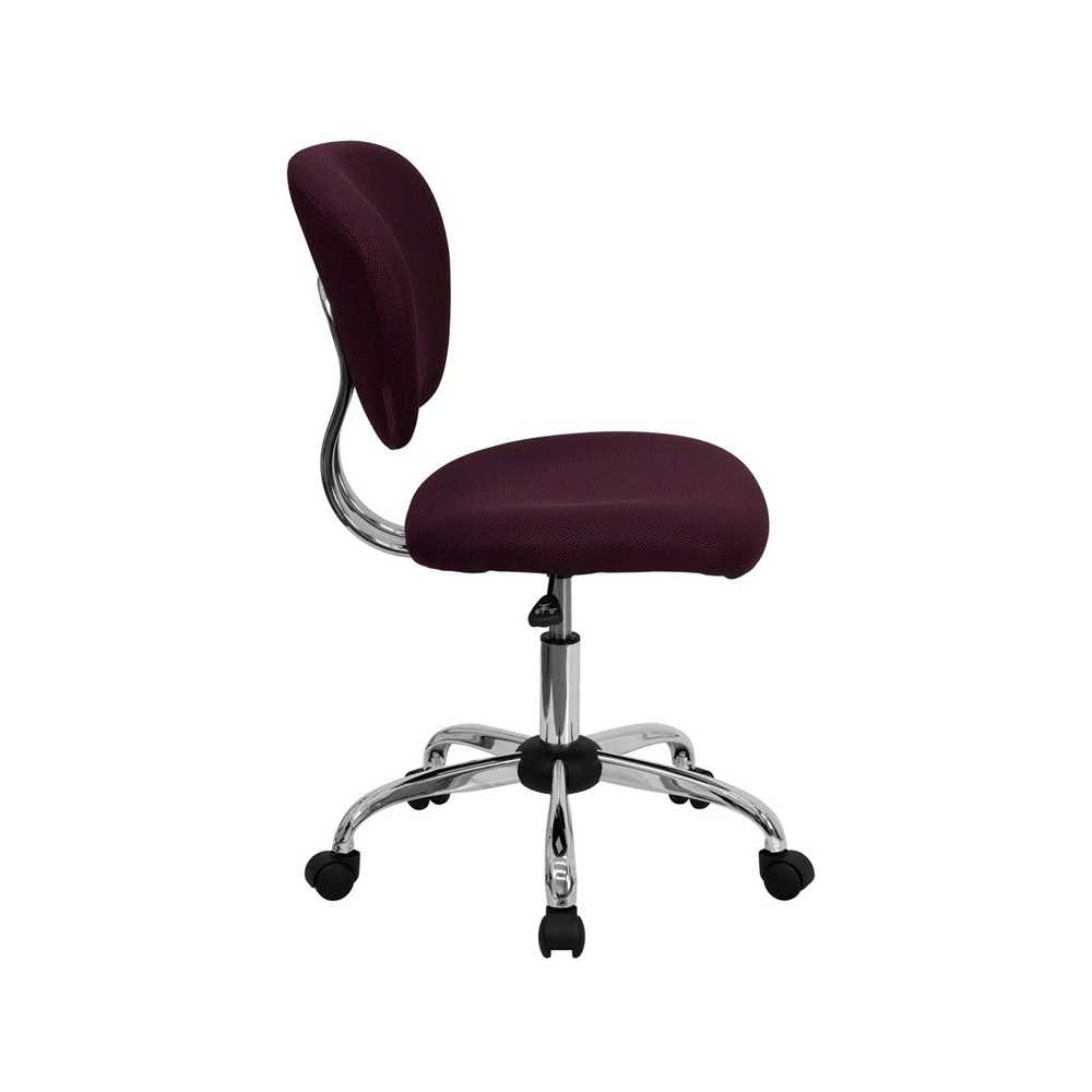 Mid-Back Burgundy Mesh Padded Swivel Task Office Chair with Chrome Base