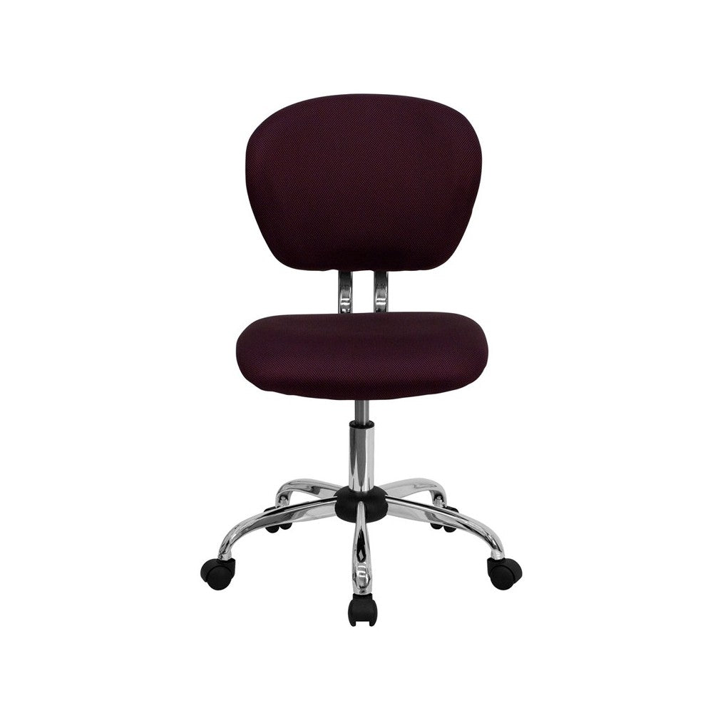 Mid-Back Burgundy Mesh Padded Swivel Task Office Chair with Chrome Base