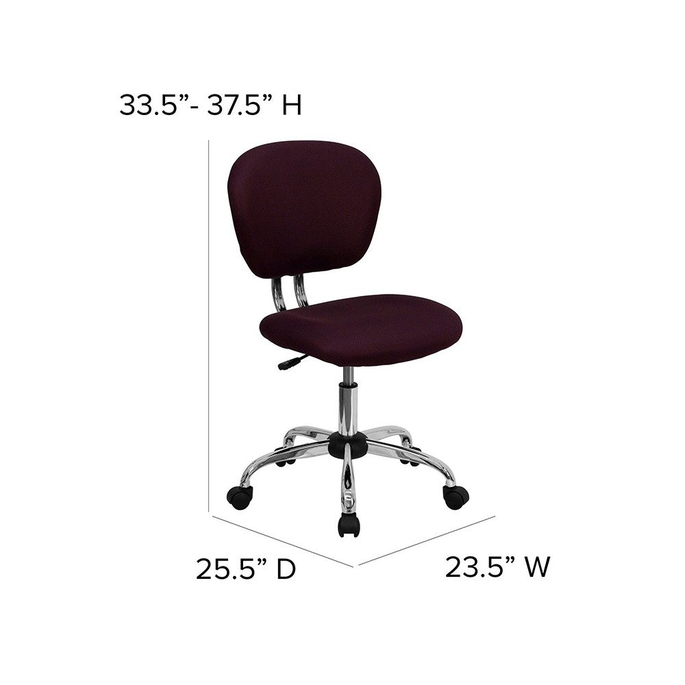 Mid-Back Burgundy Mesh Padded Swivel Task Office Chair with Chrome Base