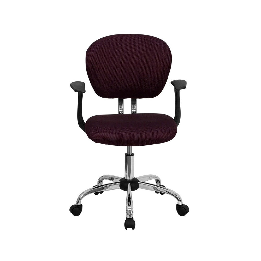 Mid-Back Burgundy Mesh Padded Swivel Task Office Chair with Chrome Base and Arms