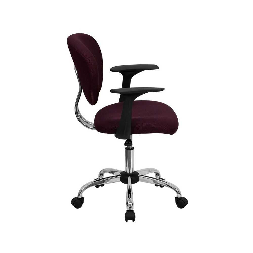 Mid-Back Burgundy Mesh Padded Swivel Task Office Chair with Chrome Base and Arms