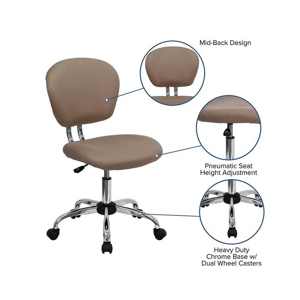 Mid-Back Coffee Brown Mesh Padded Swivel Task Office Chair with Chrome Base