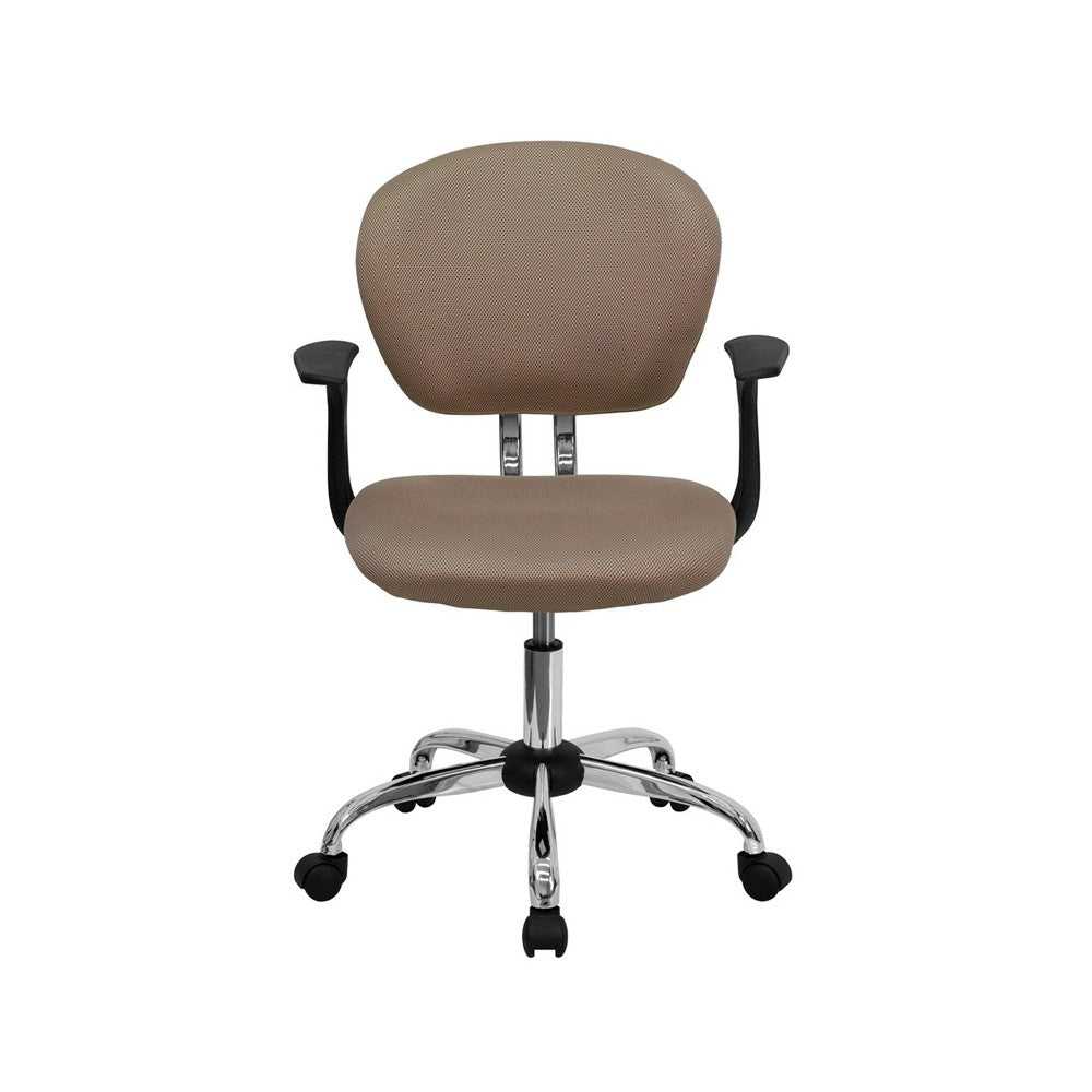 Mid-Back Coffee Brown Mesh Padded Swivel Task Office Chair with Chrome Base and Arms