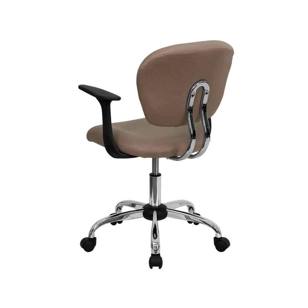 Mid-Back Coffee Brown Mesh Padded Swivel Task Office Chair with Chrome Base and Arms